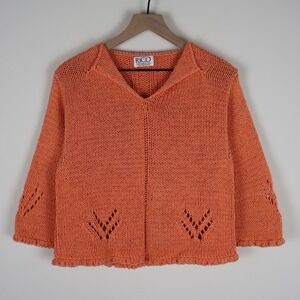 Vintage Rico Crochet Chunky Knit 3/4 Sleeve Sweater Orange Women's S/XS 17.5